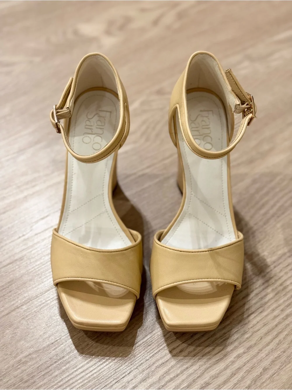 Franco Sarto Beige Platform Block Heels with Ankle Strap